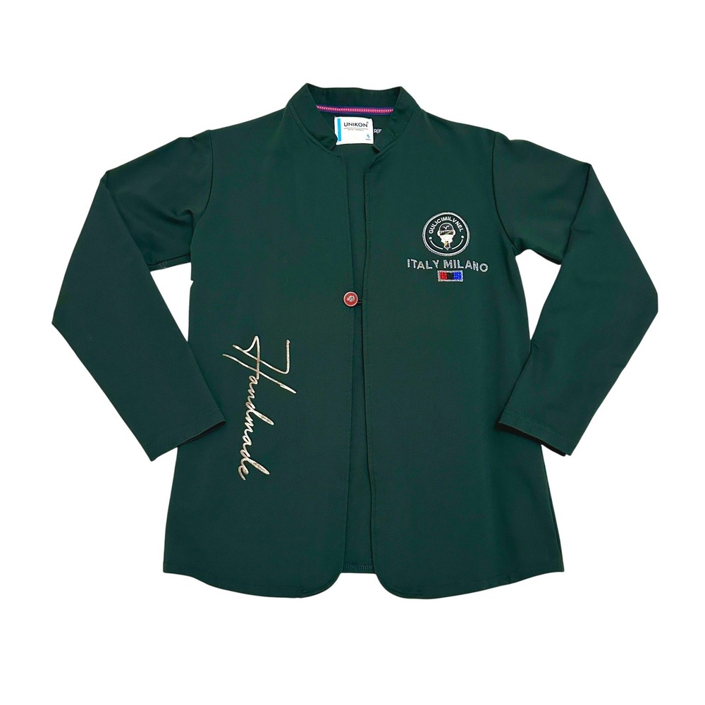 Unikon Italy Milano Blazer Jacket Womens Small Green Rhinestone Patch Handmade